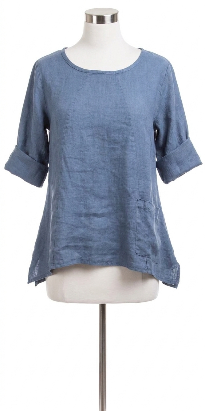 NEW GIGI MODA maira linen scoop neck top in blue